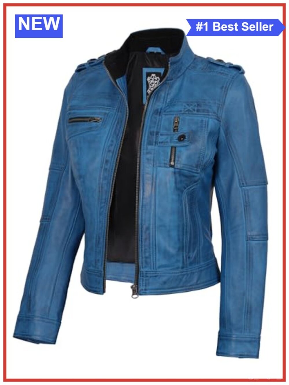 Real Lambskin Leather Jacket Cafe Racer Women Snap-Tab Collar Moto Biker Zip